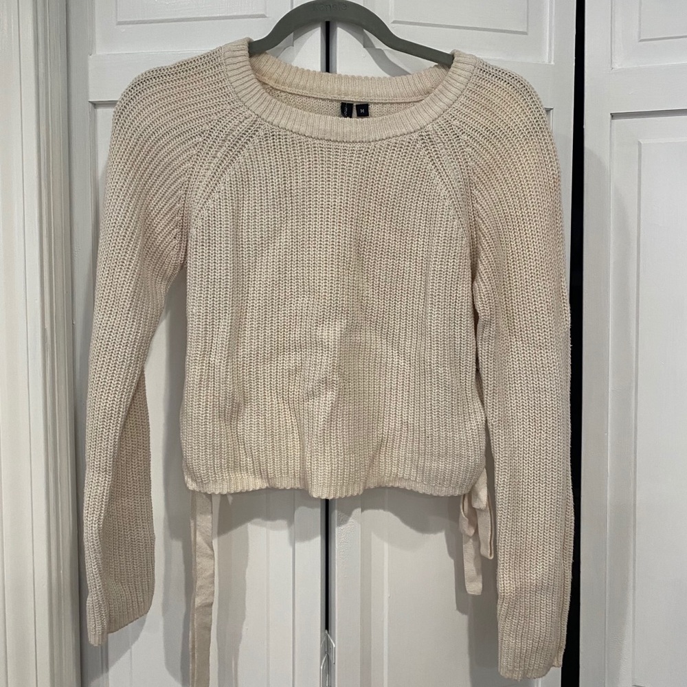 Cream tie up cropped sweater